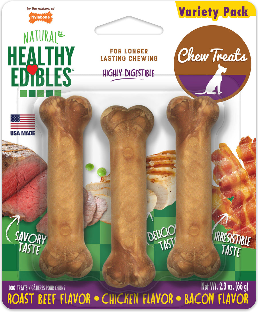 Nylabone Healthy Edibles Natural Chew Variety Pack, Assorted, Petite-3 pk - Edible Bones & Biscuits
