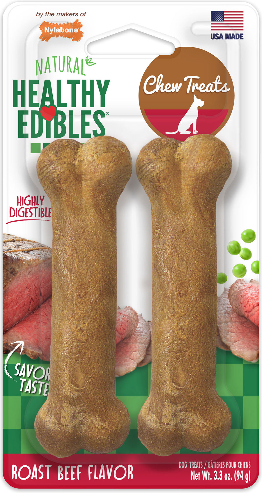 Nylabone Healthy Edibles Natural Chew, Roast Beef, reg-2 pk - Edible Bones & Biscuits