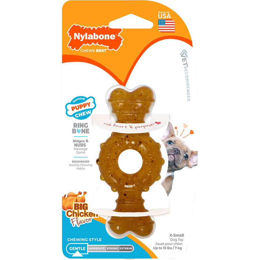 Nylabone Puppy Chew Ring Bone, Chicken, XS - Hard Plastic