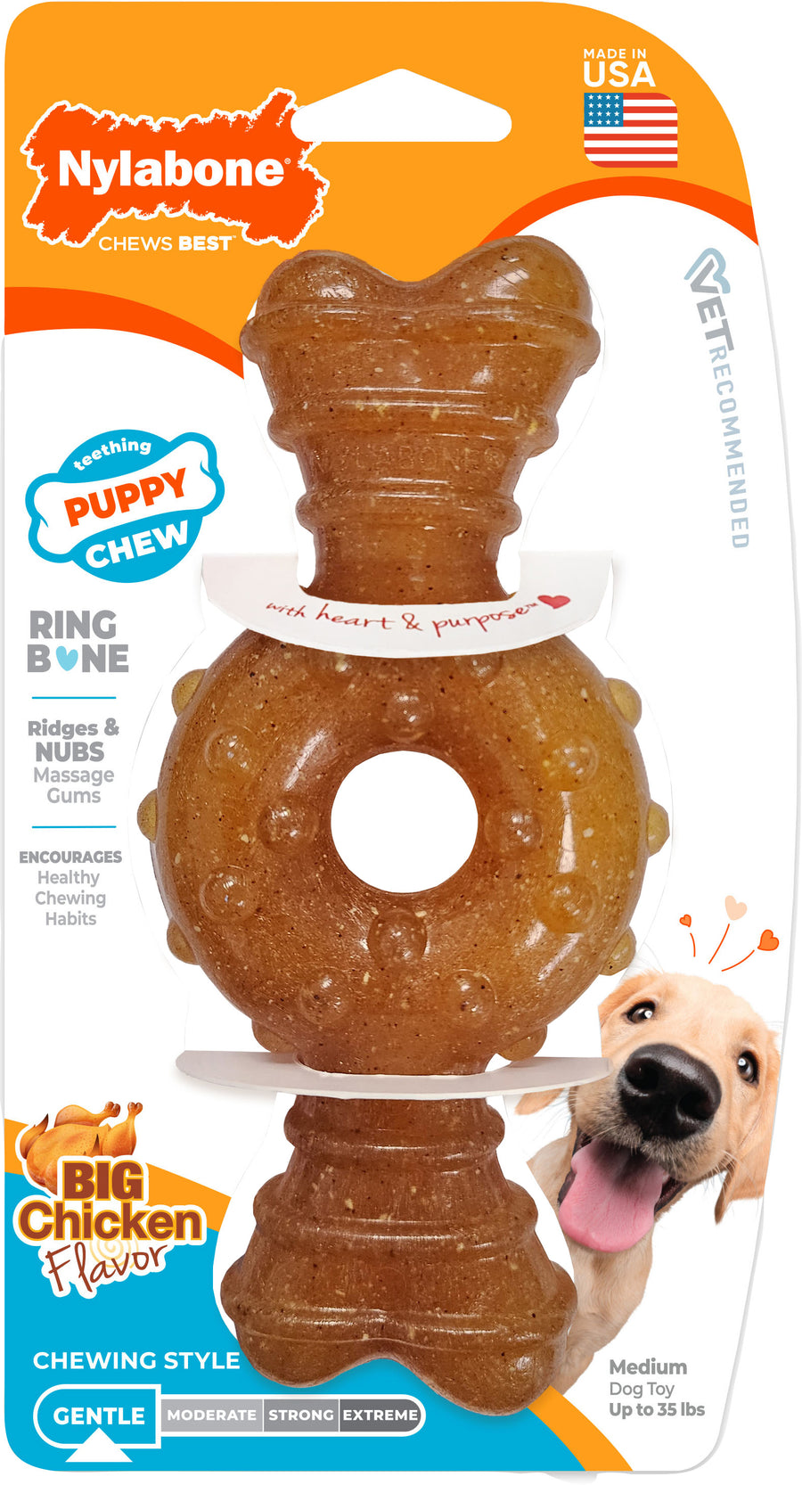 Nylabone Puppy Chew Ring Bone, Chicken, MD - Hard Plastic