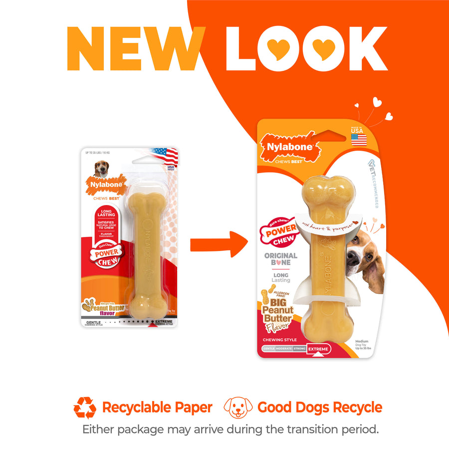 Nylabone Power Chew Bone, Peanut Butter, MD - Hard Plastic