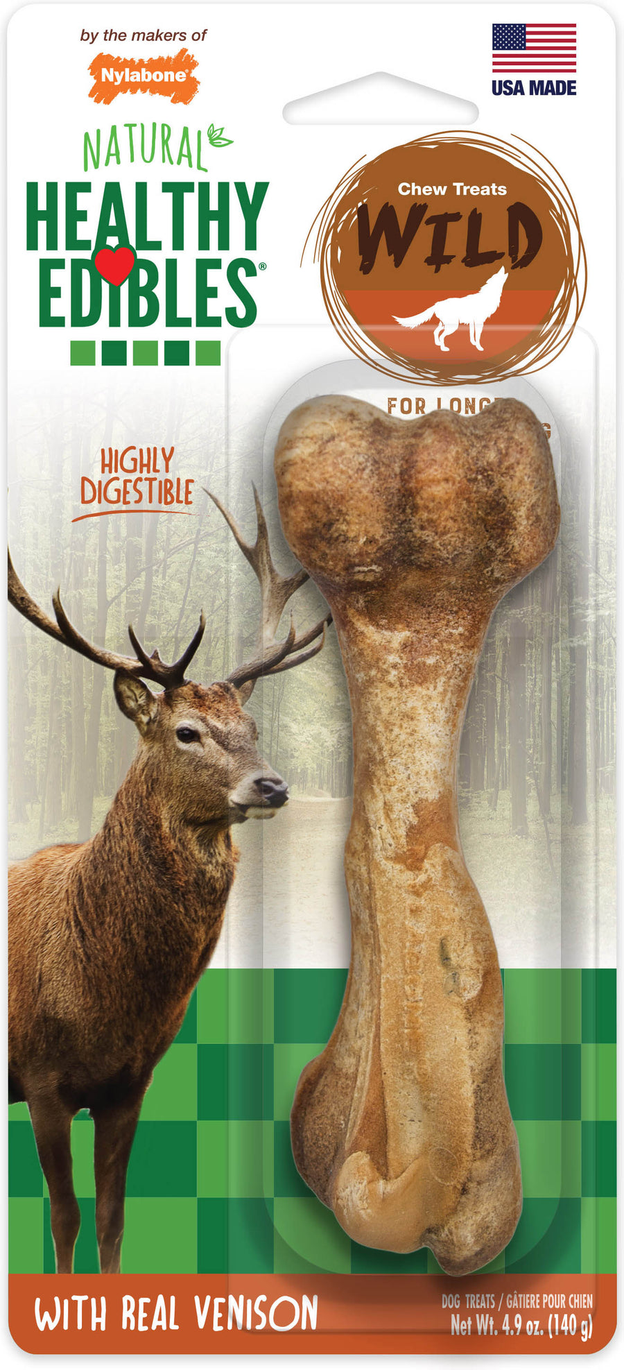 Nylabone Healthy Edibles Wild Natural Chew, Venison, LG - Edible Bones & Biscuits