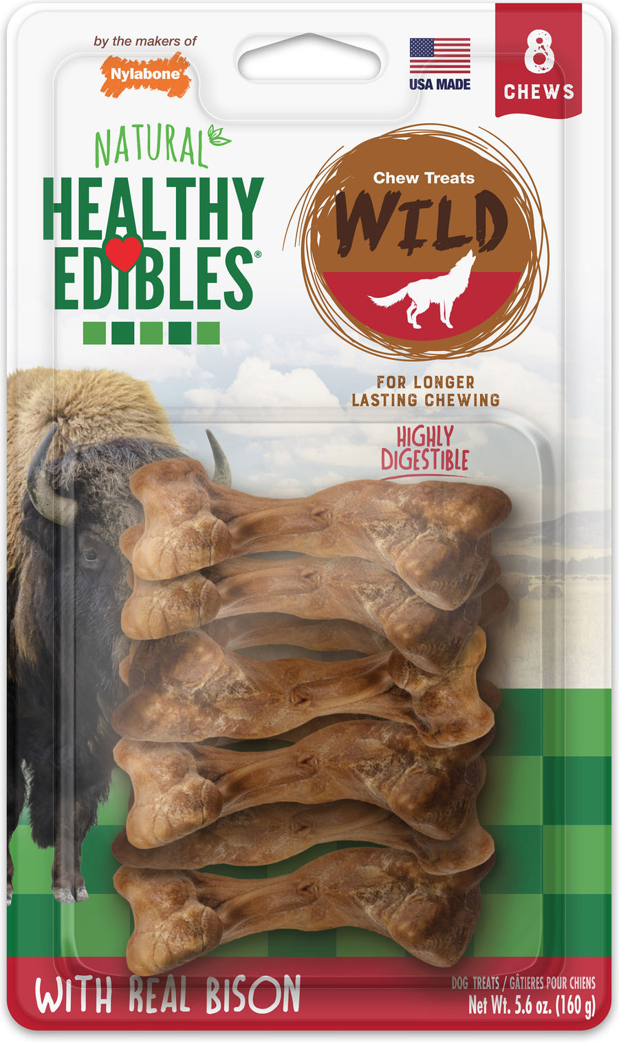 Nylabone Healthy Edibles Wild Natural Chew, Bison, sm-8 pk - Edible Bones & Biscuits