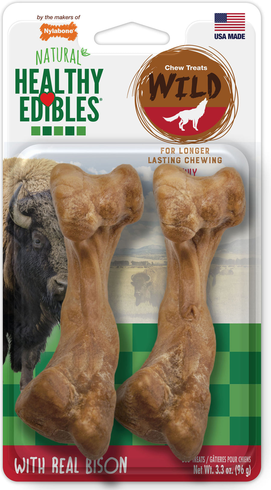 Nylabone Healthy Edibles Wild Natural Chew, Bison, md-2 pk - Edible Bones & Biscuits