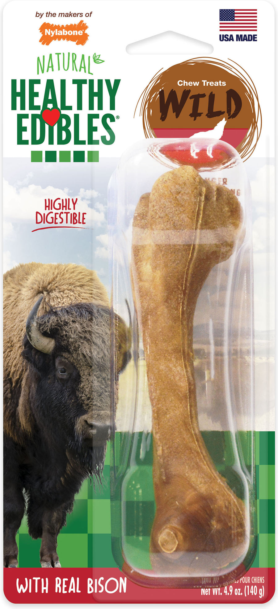 Nylabone Healthy Edibles Wild Natural Chew, Bison, LG - Edible Bones & Biscuits