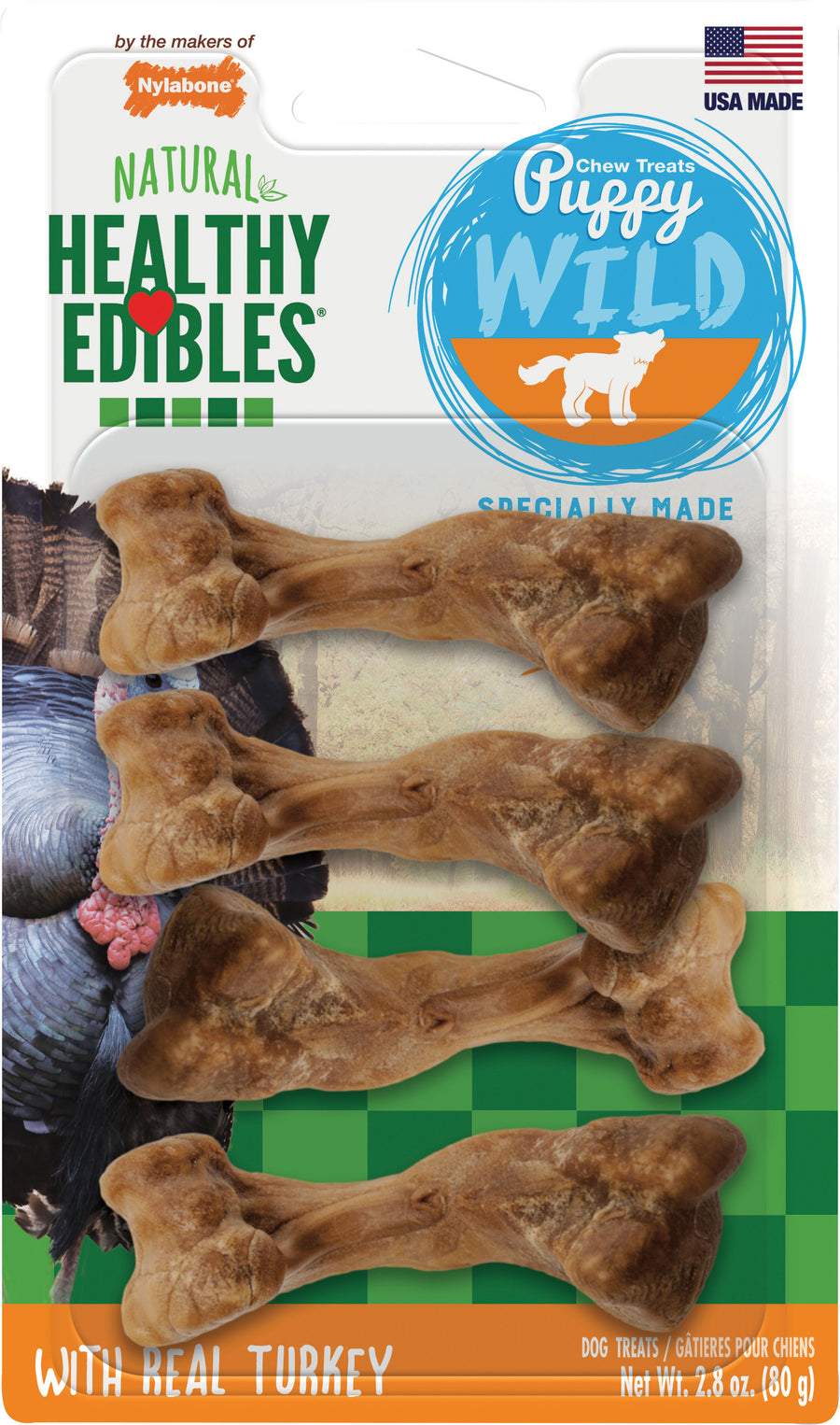 Nylabone Healthy Edibles Puppy Wild Natural Chew, Turkey, reg-4 pk - Edible Bones & Biscuits
