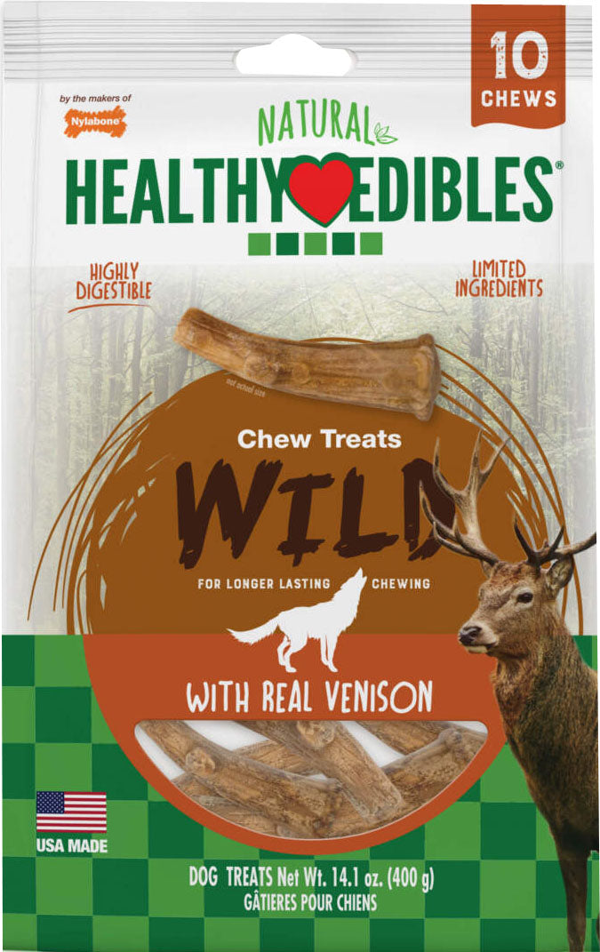 Nylabone Healthy Edibles Wild Natural Antler, Venison, Wolf-10 pk - Edible Bones & Biscuits