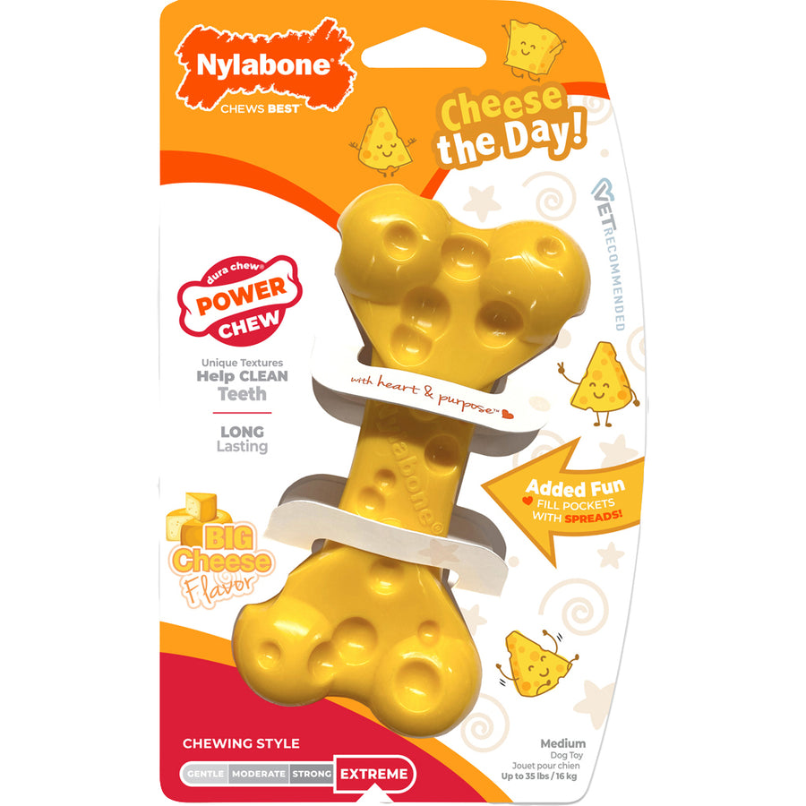 Nylabone Power Chew Bone, Cheese, MD - Hard Plastic