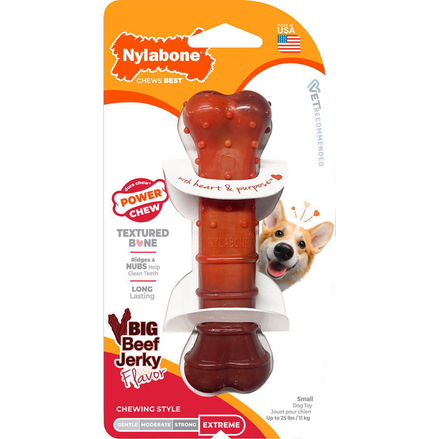 Nylabone Power Chew Flavor Frenzy Textured Bone, Beef Jerky, SM - Hard Plastic