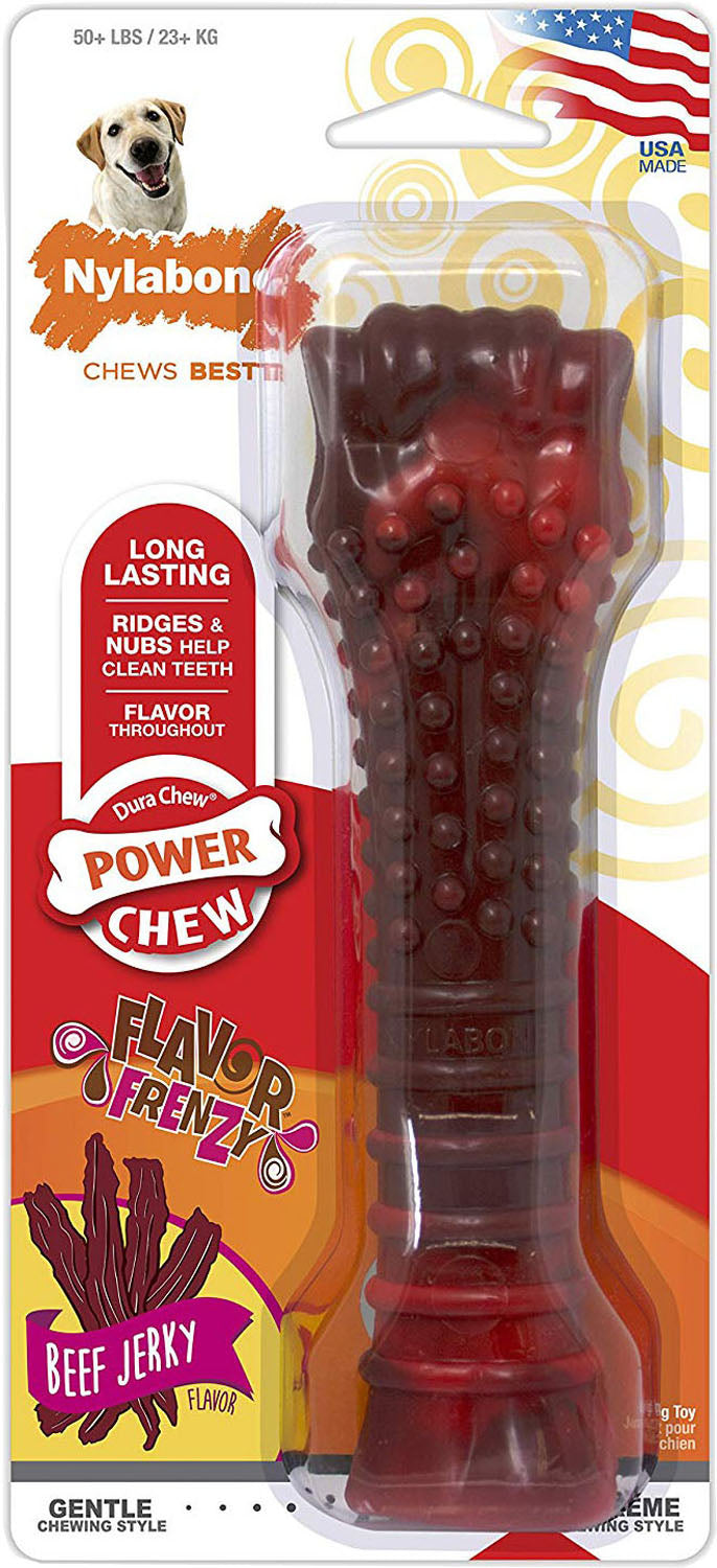 Nylabone Power Chew Textured Bone, Beef Jerky, XL - Hard Plastic