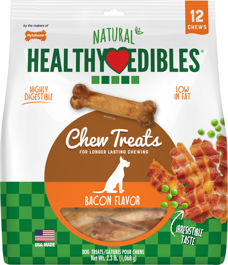 Nylabone Healthy Edibles Natural Chew, Bacon, Wolf-12 pk - Edible Bones & Biscuits