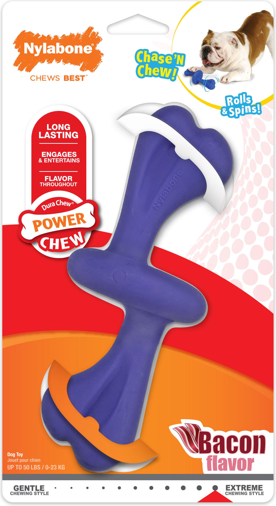 Nylabone Power Chew Rolley, Bacon, O/s - Hard Plastic
