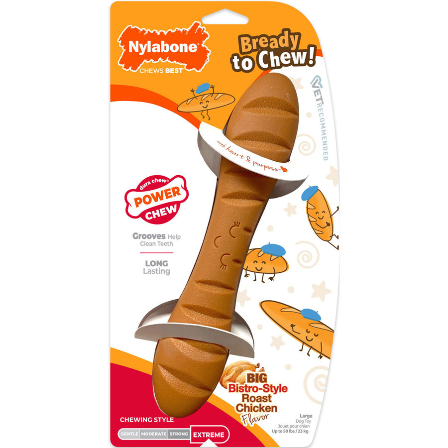 Nylabone Power Chew Bready to Chew, Chicken, LG - Hard Plastic