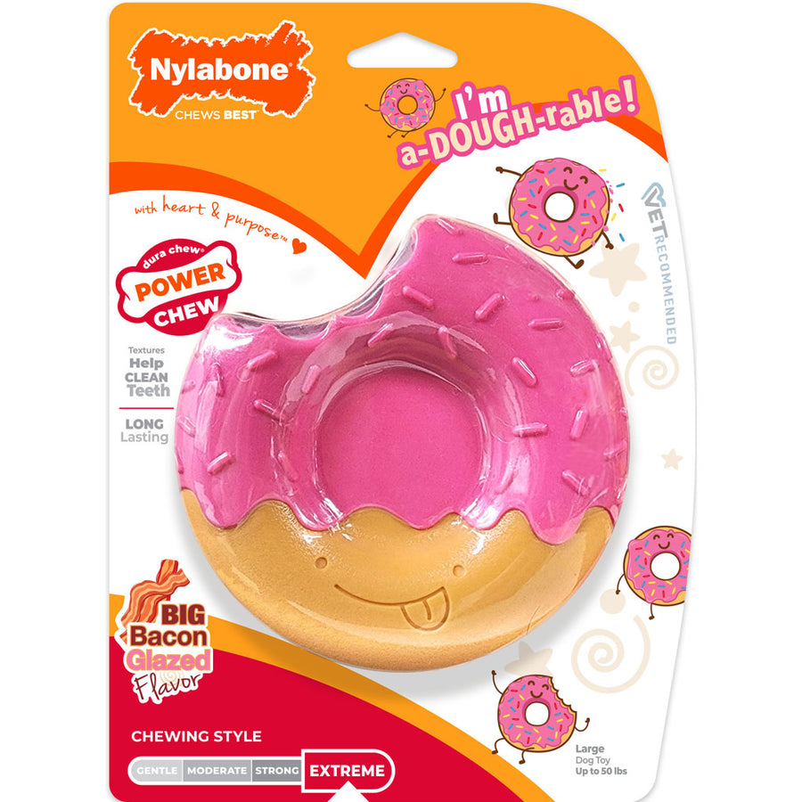 Nylabone Power Chew Donut, Bacon Glazed, LG - Hard Plastic