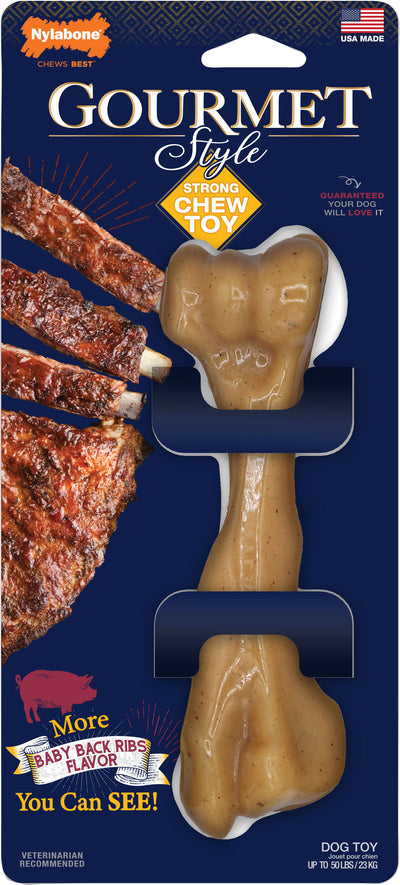Nylabone Gourmet Style Strong Chew Femur, Baby Back Ribs, Giant - Hard Plastic