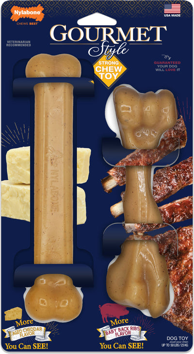 Nylabone Gourmet Style Strong Chew Femur and Ribs, Cheese/Ribs, Giant-2 pk - Hard Plastic