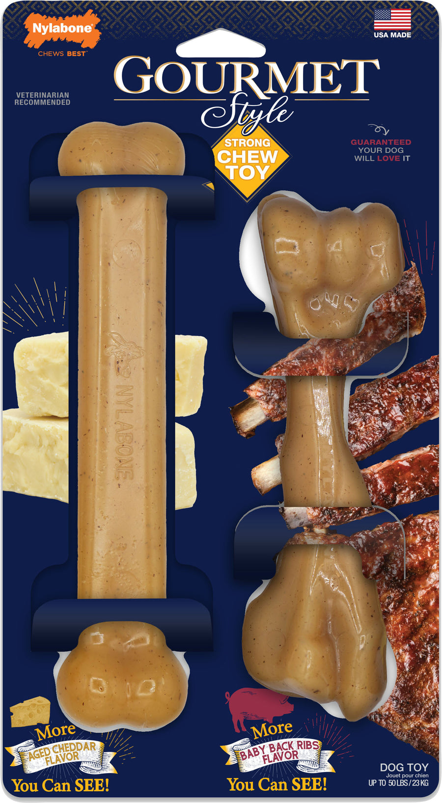 Nylabone Gourmet Style Strong Chew Femur and Ribs, Cheese/Ribs, Giant-2 pk - Hard Plastic
