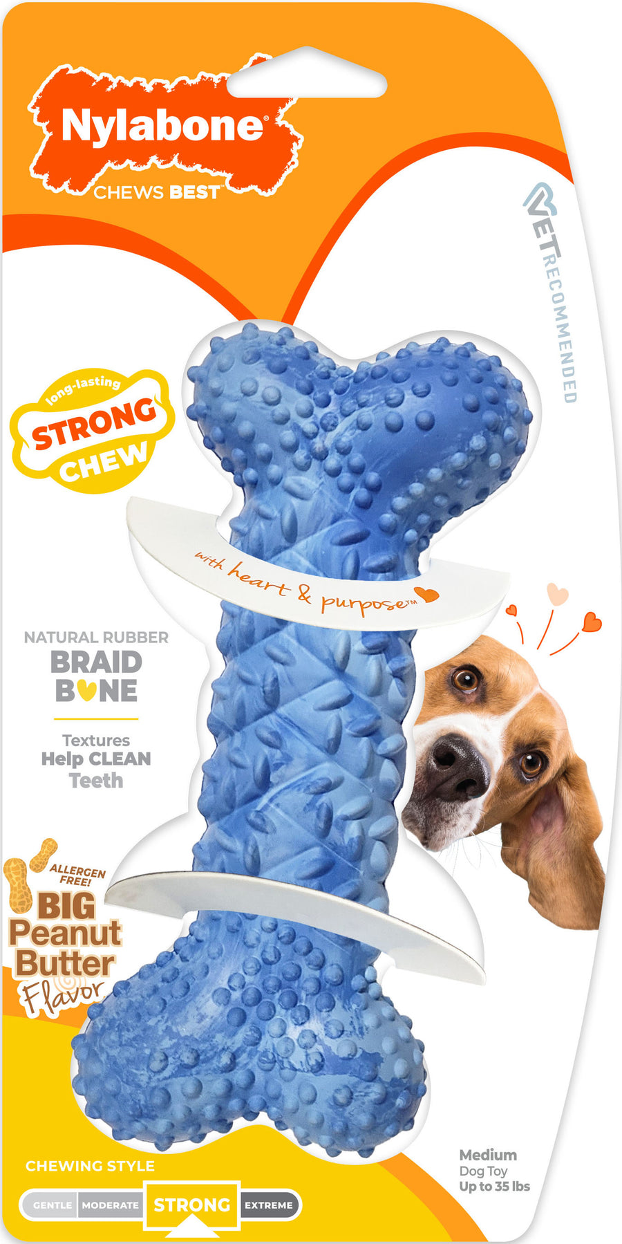 Nylabone Strong Chew Rubber Braid Bone, Peanut Butter, MD