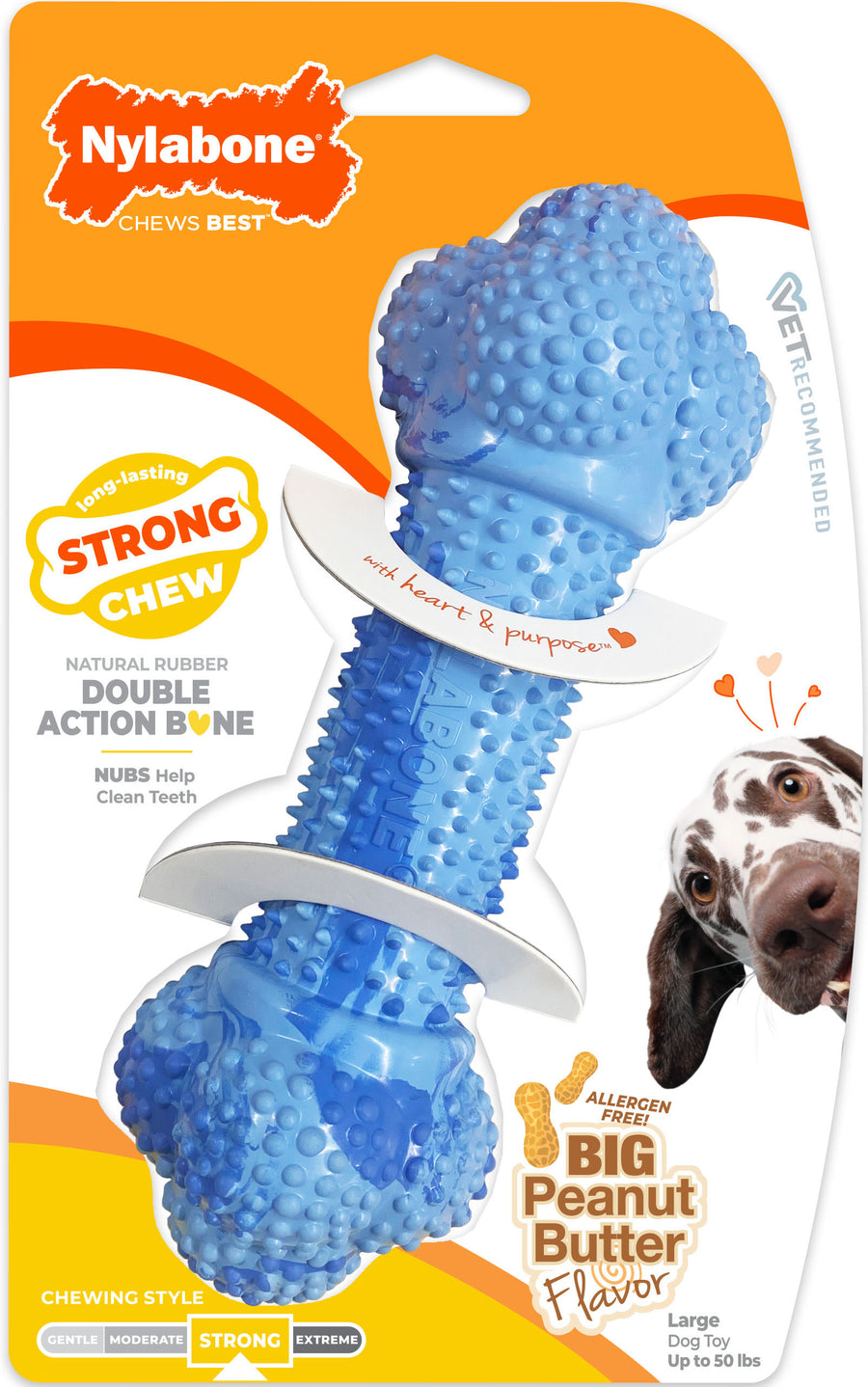 Nylabone Strong Chew Rubber Double Action Bone, Peanut Butter, LG