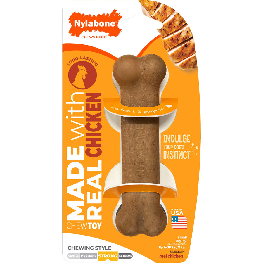 Nylabone Strong Chew Real Ingredient Bone, Chicken, SM - Hard Plastic