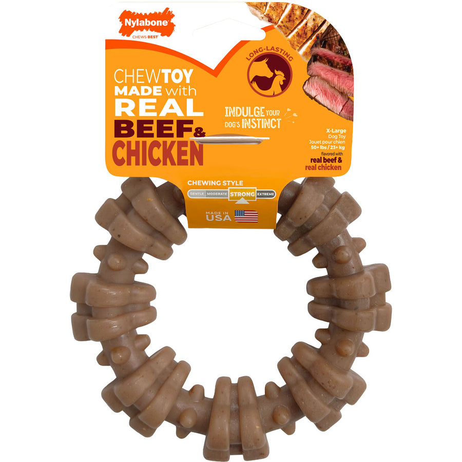 Nylabone Strong Chew Real Ingredient Ring, Beef/Chicken, XL - Hard Plastic