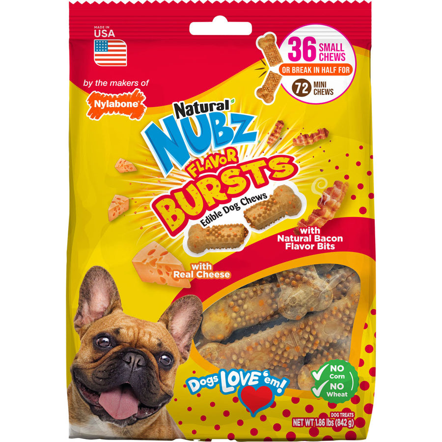 Nylabone Nubz Flavor Bursts Treats, Bacon/Cheese, sm-36 pk - Long Lasting Chews