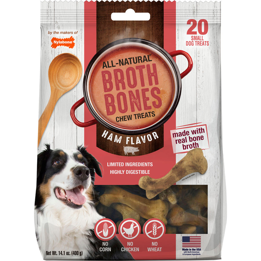 Nylabone Broth Bone Dog Treats, Ham, sm-20 pk - Long Lasting Chews