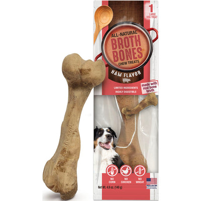 Nylabone Broth Bone Dog Treats, Ham, lg-1 pk - Long Lasting Chews