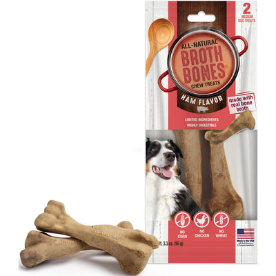Nylabone Broth Bone Dog Treats, Ham, md-2 pk - Long Lasting Chews