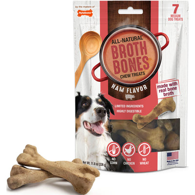 Nylabone Broth Bone Dog Treats, Ham, md-7 pk - Long Lasting Chews