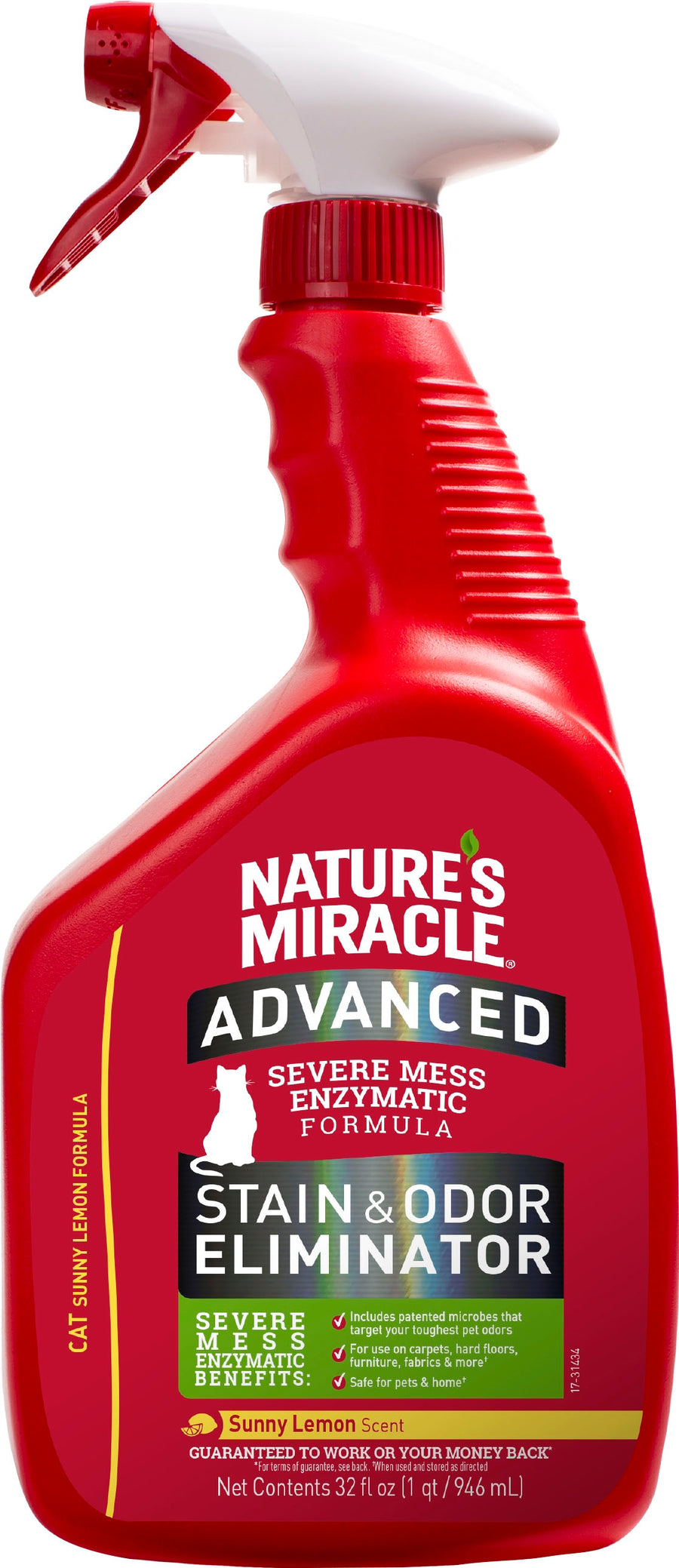 Nature's Miracle Adv Stain & Odor Remover for Cats, Sunny Lemon, 32 oz - Stain and Odor Removers