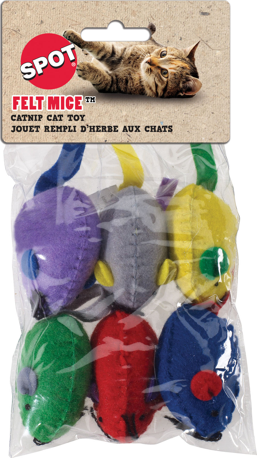 Spot Felt Mice W/Catnip, Assorted, 6 in-6 pk