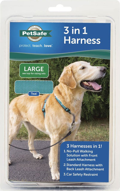 Petsafe 3 in 1 Harness, Teal, LG - Harnesses