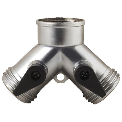 Melnor Metal 2-way Hose Connector, Chrome - Hose Parts and Accessories