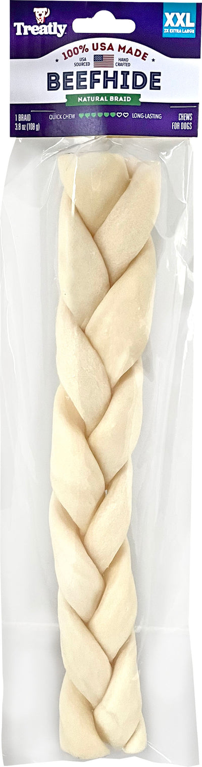Treatly 100% USA Beefhide Braids W/Header Card, Natural, 12 in-1 pk - Rawhide/ Body Parts