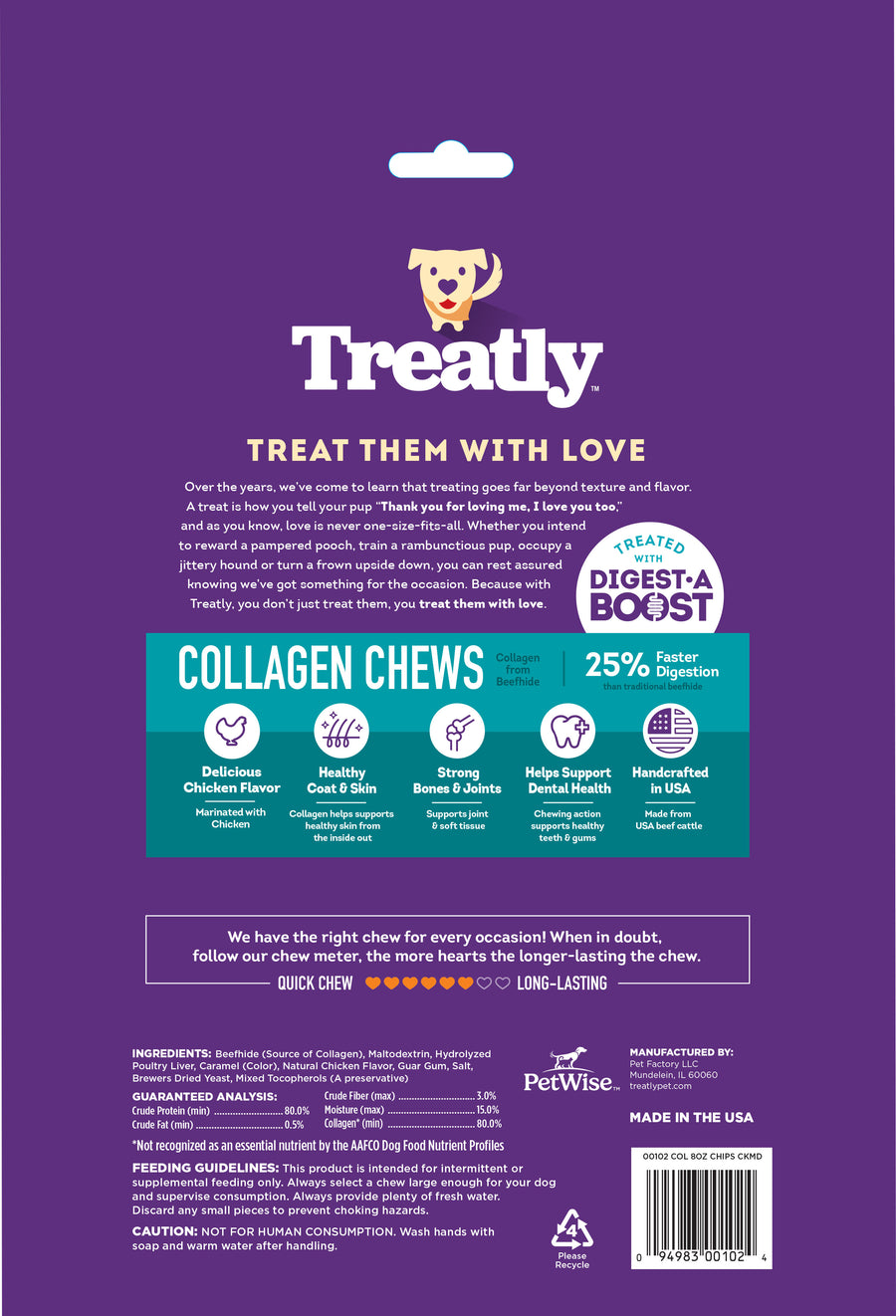 Treatly USA Collagen Chips, Chicken, 8 oz - Long Lasting Chews
