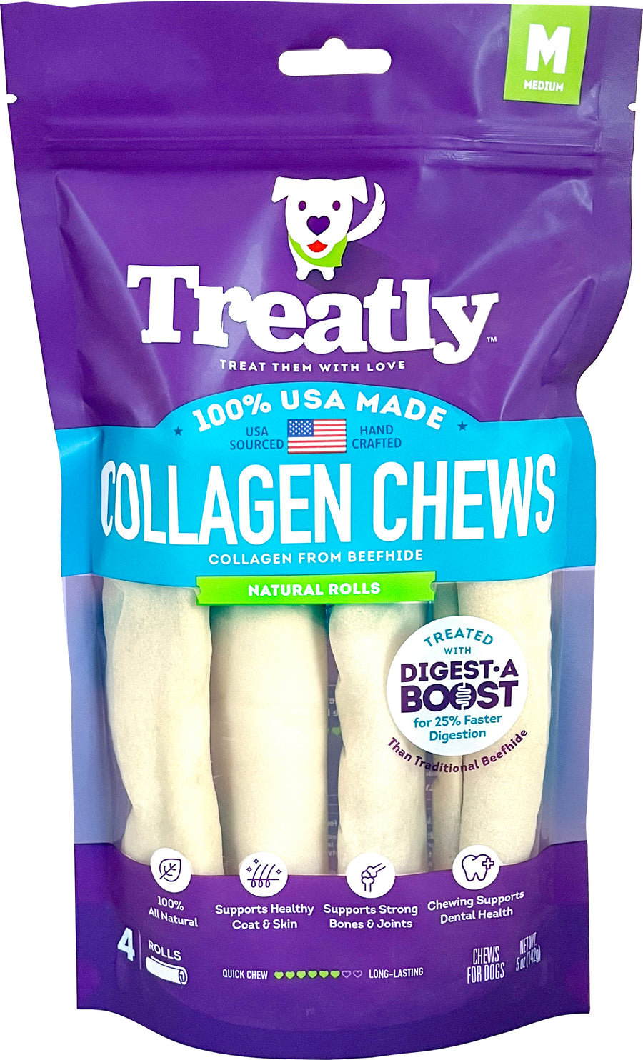 Treatly USA Collagen Rolls, Natural, 6 in-4 pk - Long Lasting Chews