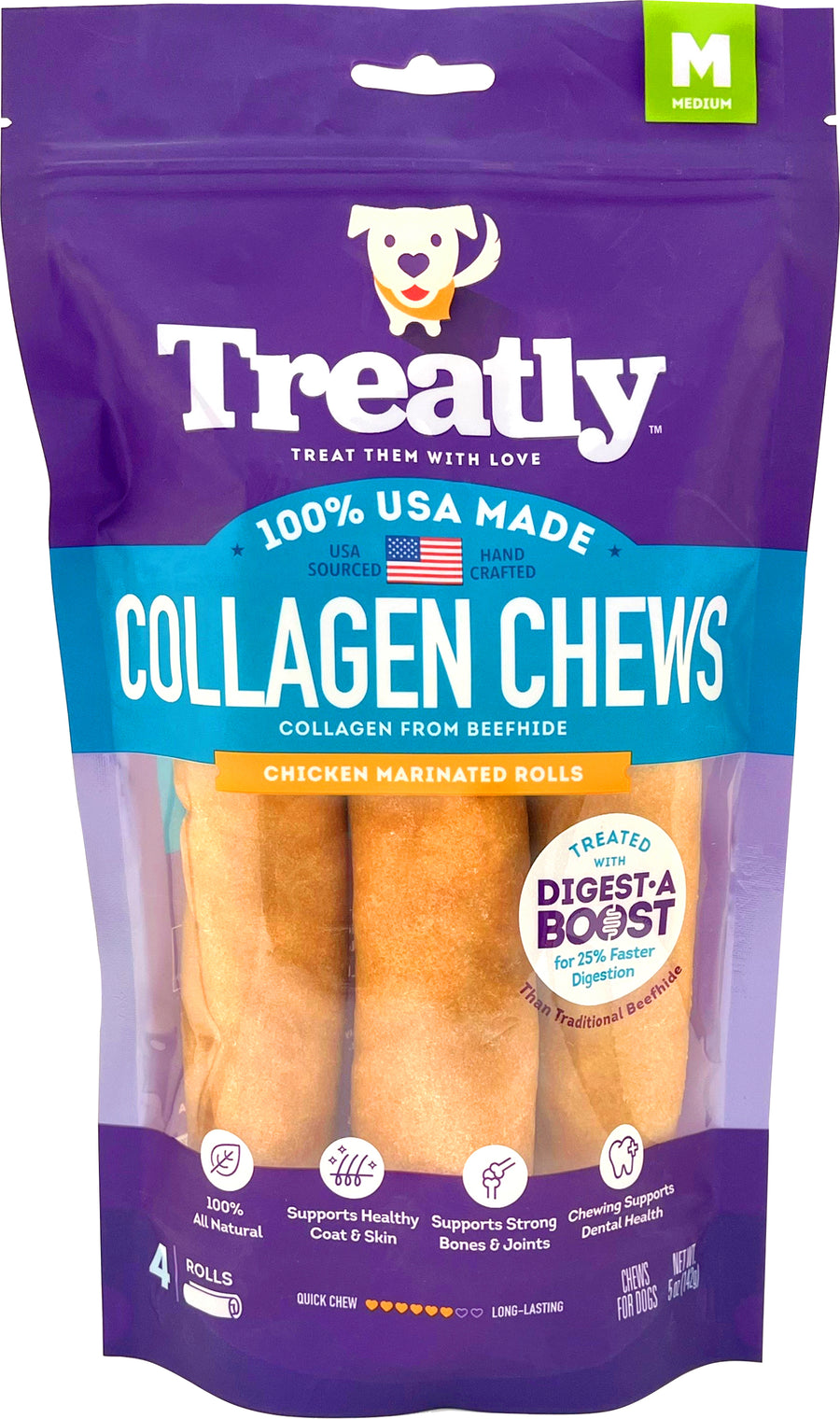 Treatly USA Collagen Rolls, Chicken, 6 in-4 pk - Long Lasting Chews