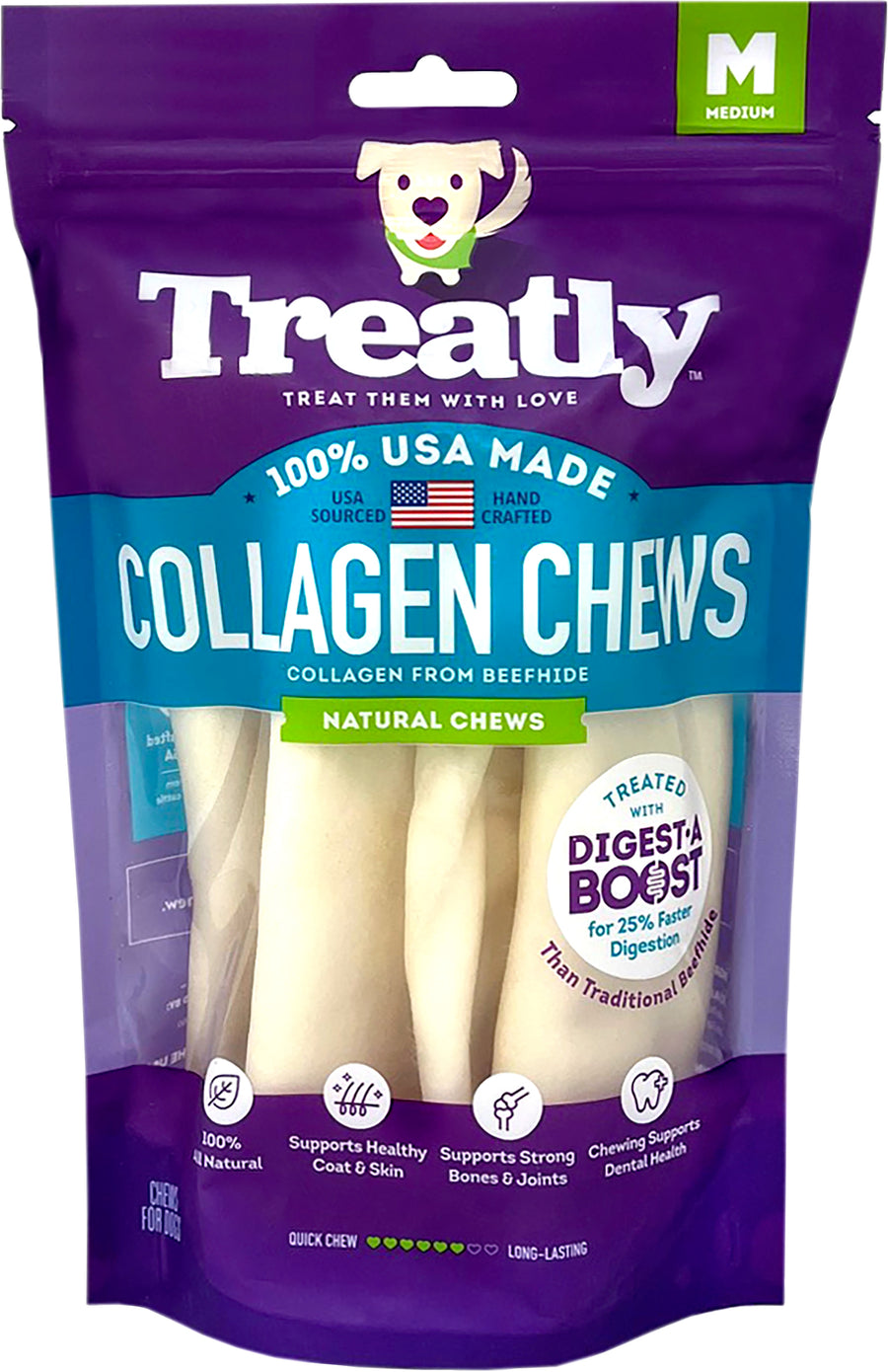 Treatly USA Collagen Wraps, Natural, 6 in-4 pk - Long Lasting Chews