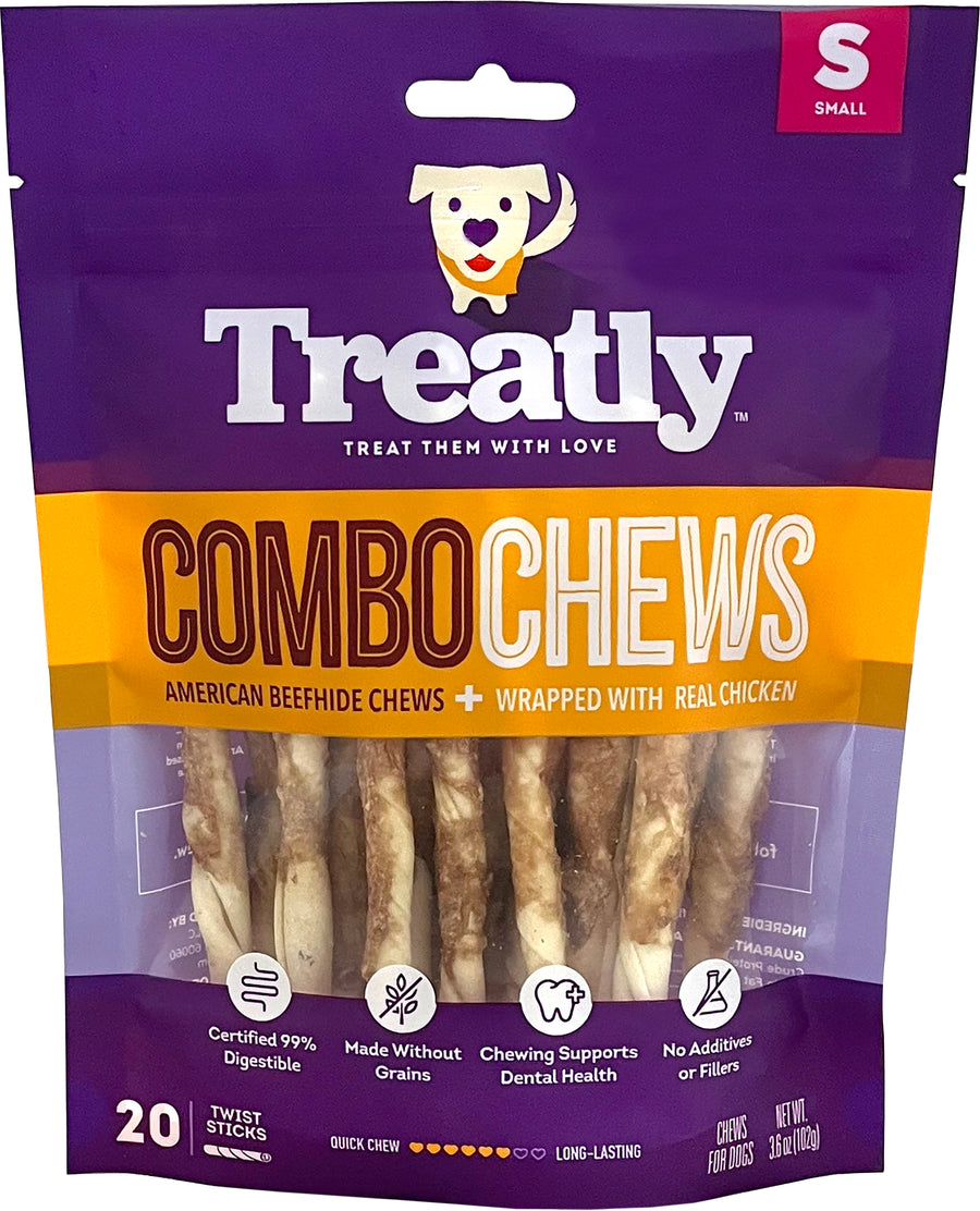 Treatly Combo Chews Chip Rolls W/Meat Wrap, Chicken, sm-20 pk - Rawhide/ Body Parts