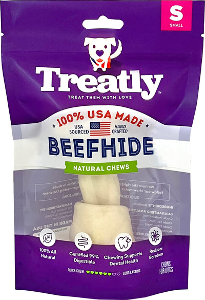 Treatly 100% USA Beefhide Bone W/Header Card, Natural, 5 in-1 pk - Rawhide/ Body Parts