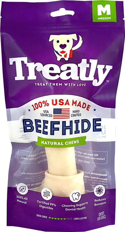 Treatly 100% USA Beefhide Bone W/Header Card, Natural, 7 in-1 pk - Rawhide/ Body Parts