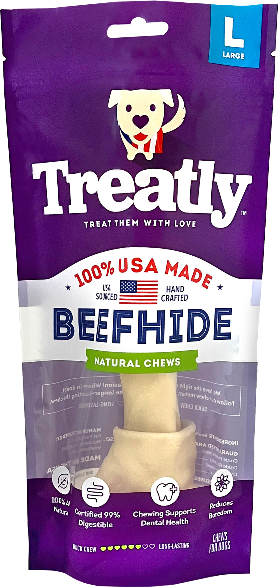 Treatly 100% USA Beefhide Bone W/Header Card, Natural, 9 in-1 pk - Rawhide/ Body Parts