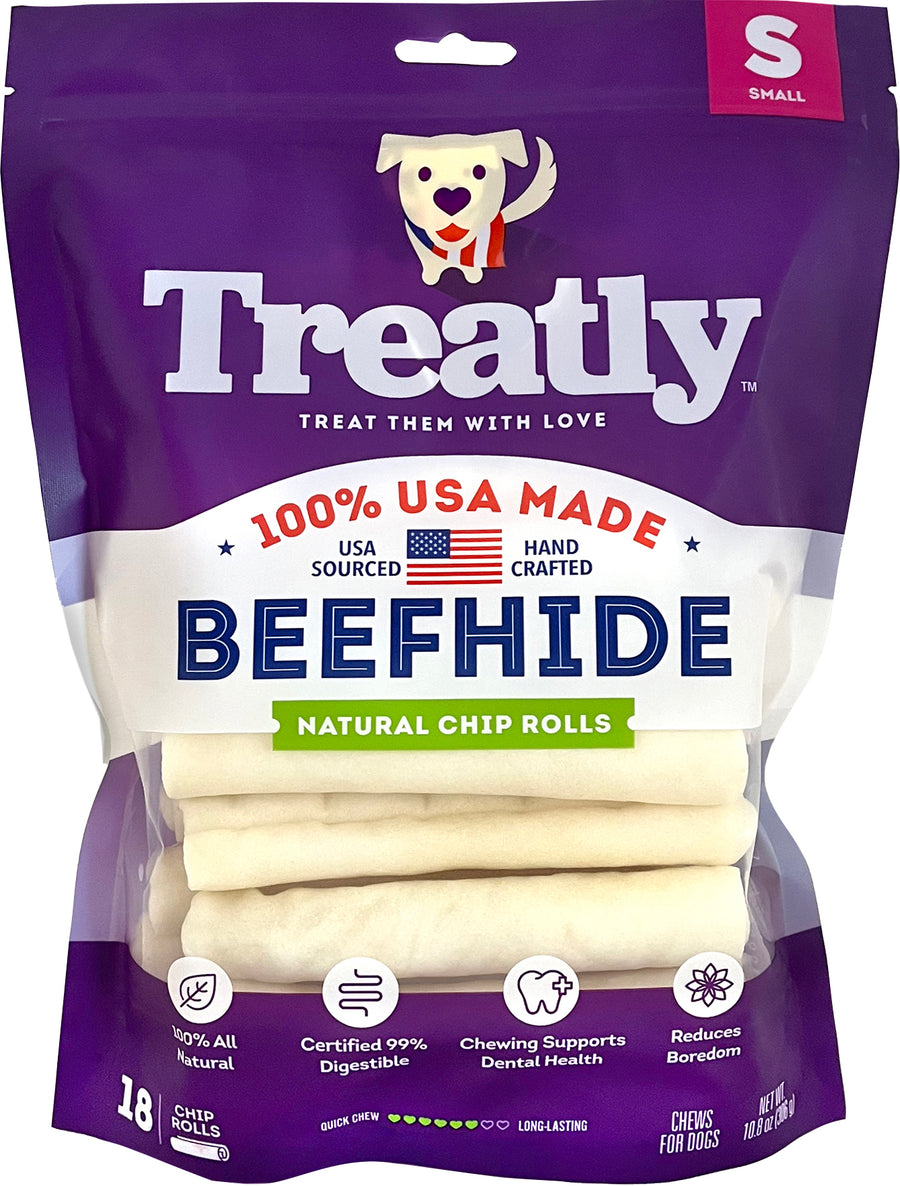 Treatly 100% USA Beefhide Chip Rolls, Natural, 5 in-18 pk - Rawhide/ Body Parts