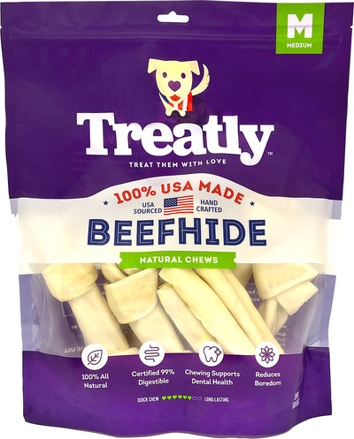 Treatly 100% USA Beefhide Bones & Rolls, Natural, md-10 pk - Rawhide/ Body Parts