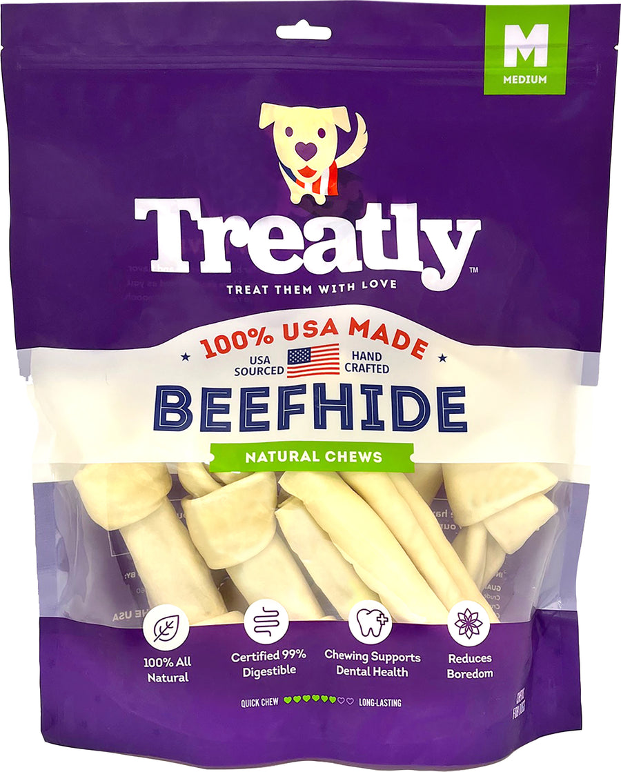 Treatly 100% USA Beefhide Bones & Rolls, Natural, md-10 pk - Rawhide/ Body Parts