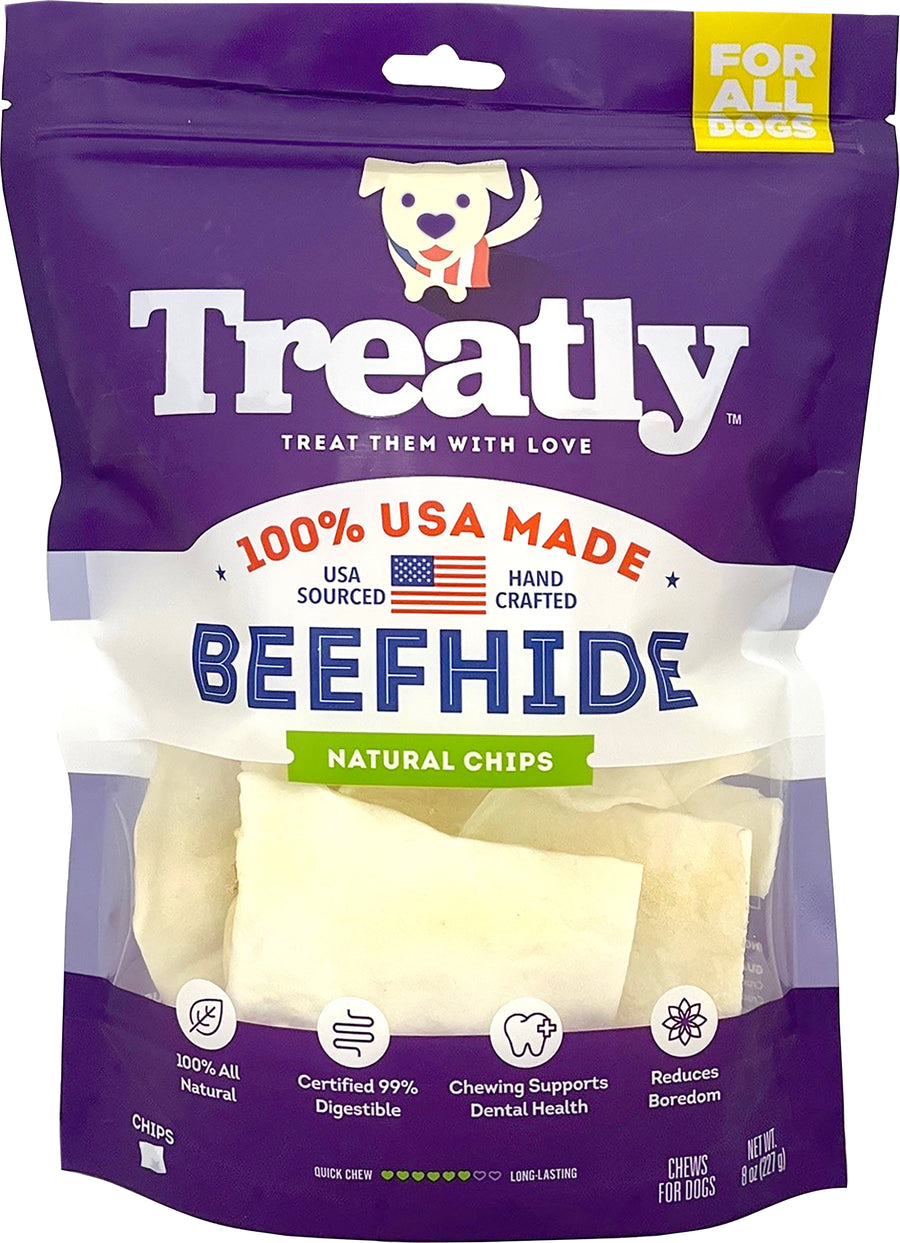Treatly 100% USA Beefhide Chips, Natural, 8 oz - Rawhide/ Body Parts