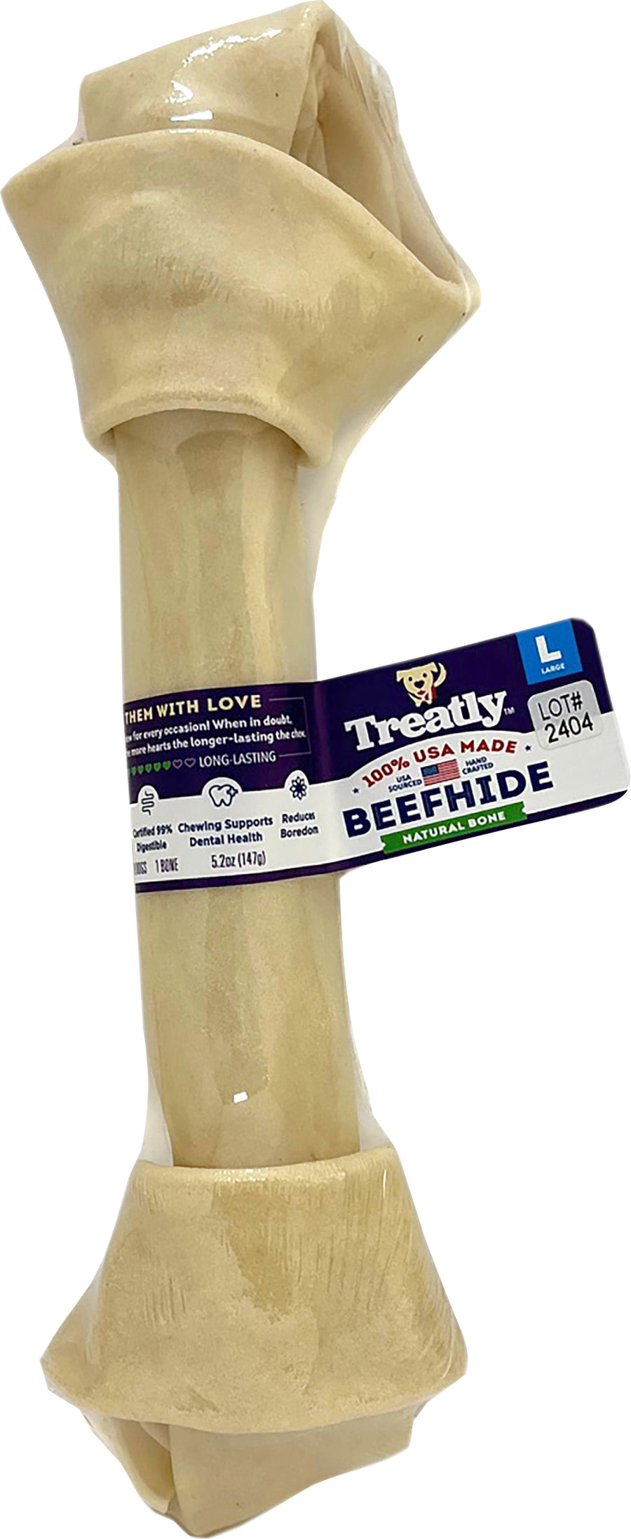Treatly 100% USA Beefhide Bone Banded, Natural, 9 in-1 pk - Rawhide/ Body Parts