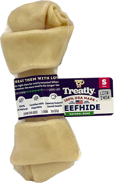 Treatly 100% USA Beefhide Bone Banded, Natural, 5 in-1 pk - Rawhide/ Body Parts