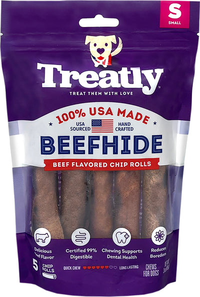 Treatly 100% USA Beefhide Chip Rolls, Beef, 5 in-5 pk - Rawhide/ Body Parts